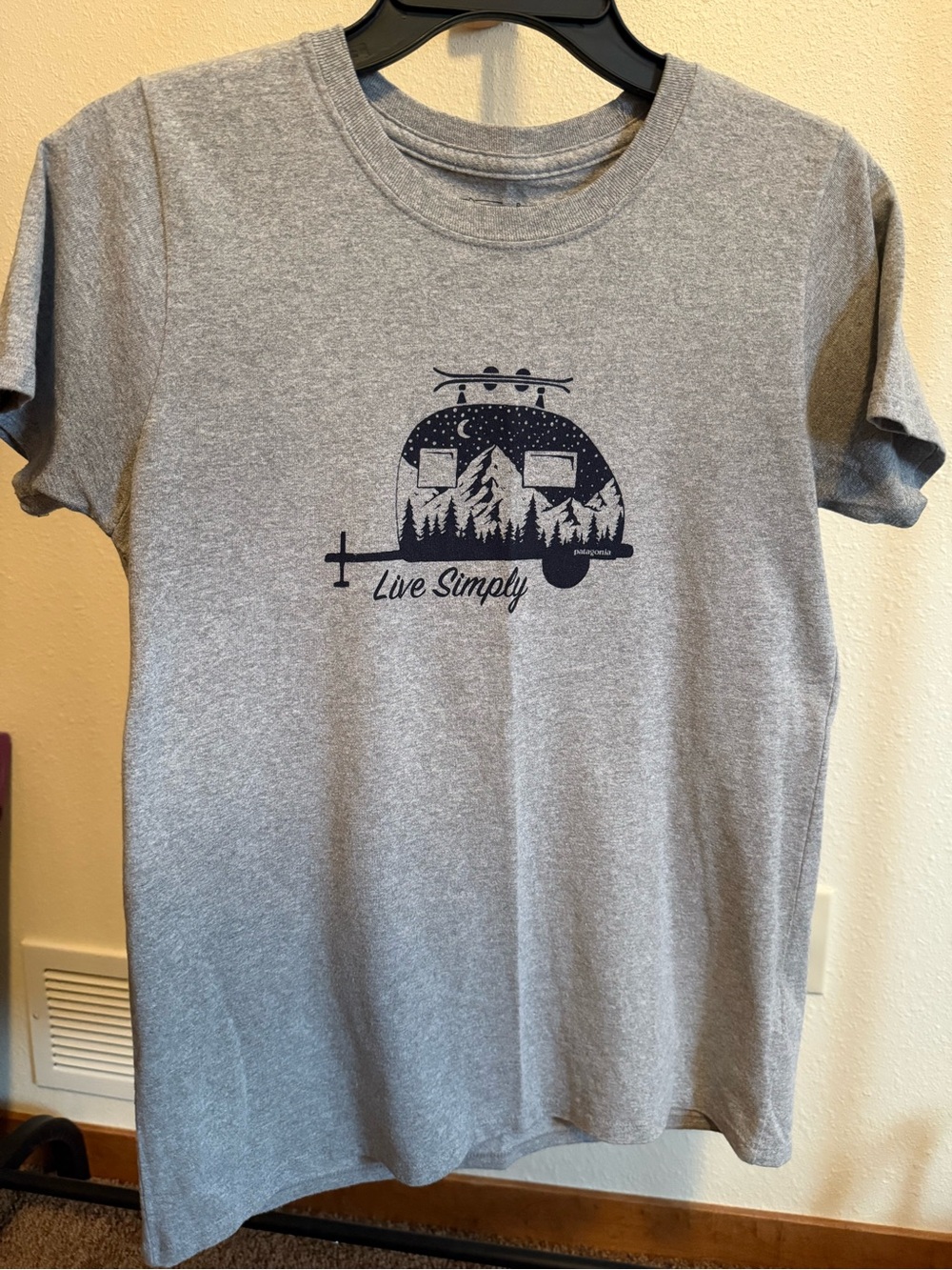 Patagonia Heather Gray T-Shirt with Navy Camper Graphic